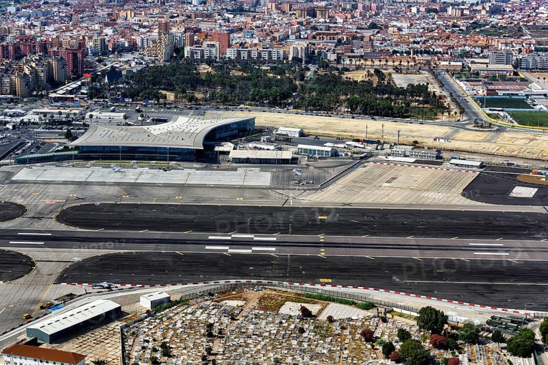View of the airport and runway from the Rock of Gibraltar