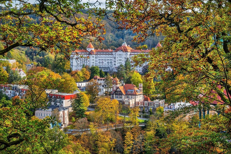 View of the town with the Hotel Imperial in autumn