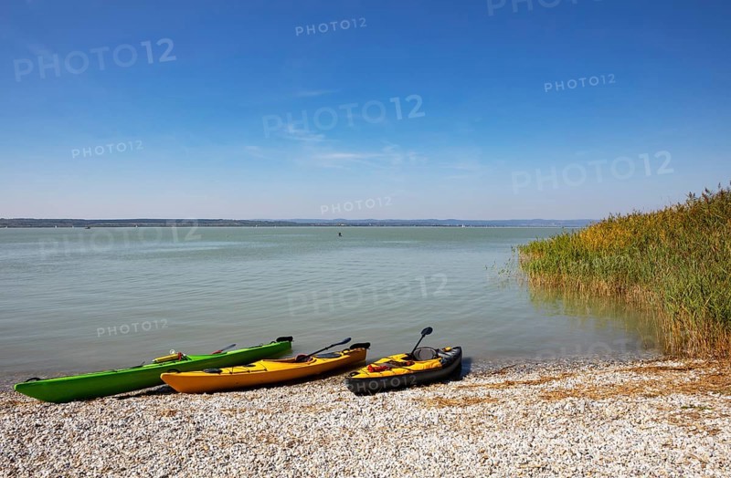 Canoes on the beach at the seaside resort of Illmitz