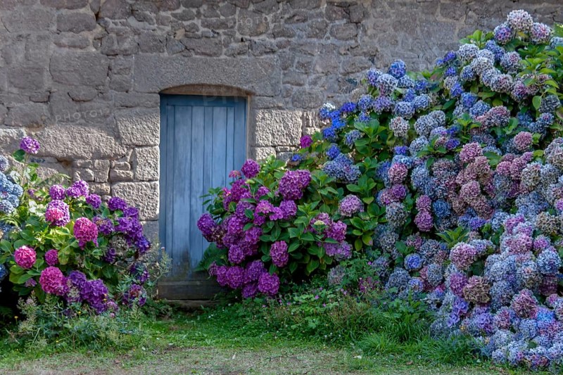 Blue door in a typical granite house