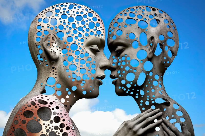 Surrealist white bionic metallic women creatures