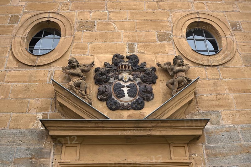 Coat of arms of the von Egloffstein family above the entrance portal of St Luke's Church