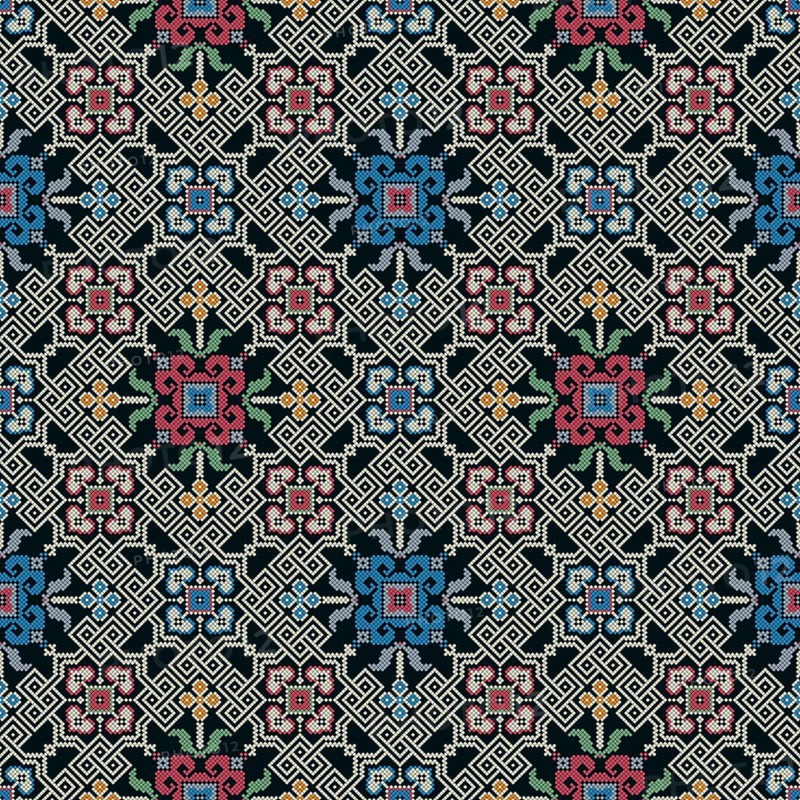 Traditional Georgian folk art embroidery vector pattern