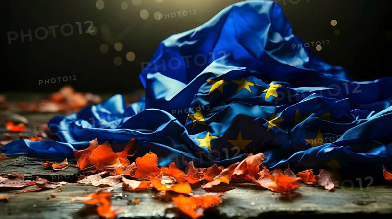 A flag symbolising the disintegration of the European Union
