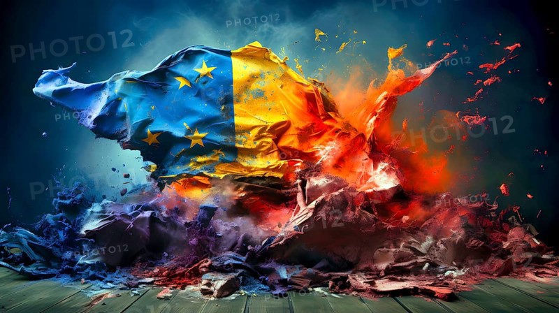 A flag in bright colours as a symbol of the disintegration of the European Union
