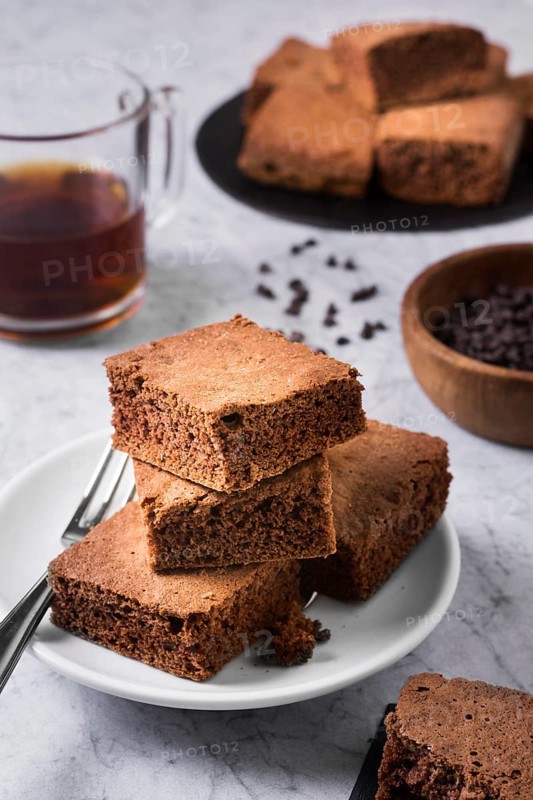 Close up delicious brownies ready be served