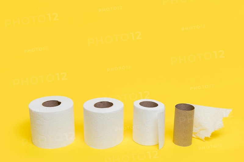 High angle different sized toilet tissue paper