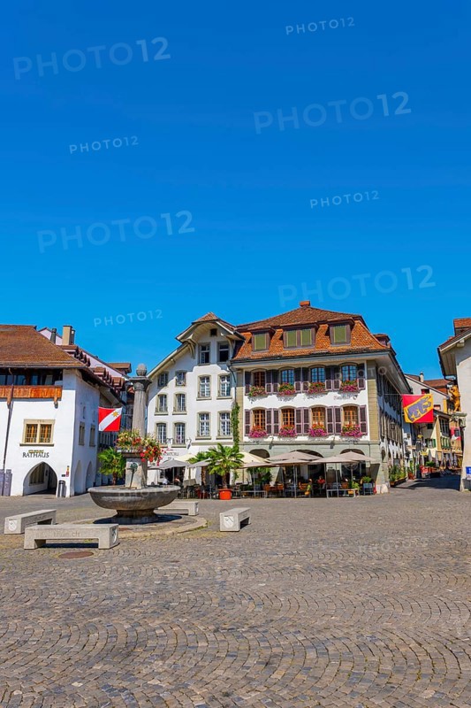 Medieval City Square in Old Town of Thun in a Sunny Day in Bernese Oberland