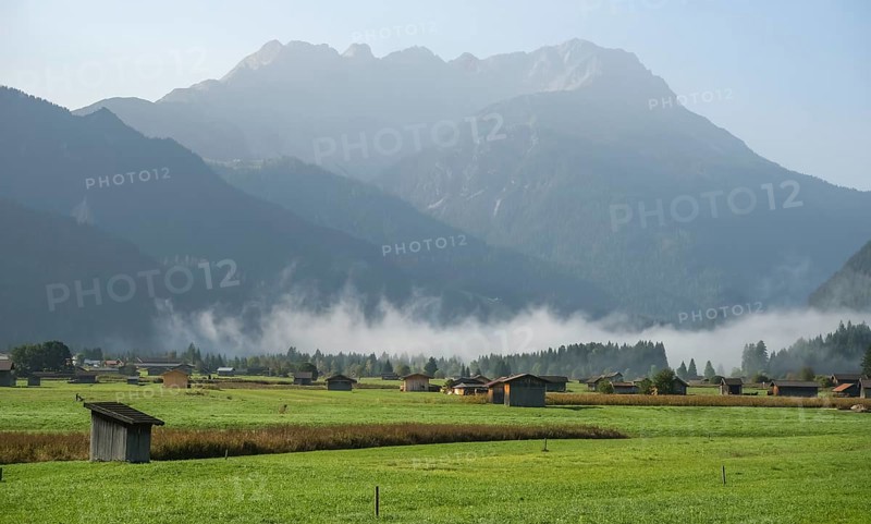 Morning fog on the Wetterstein mountains
