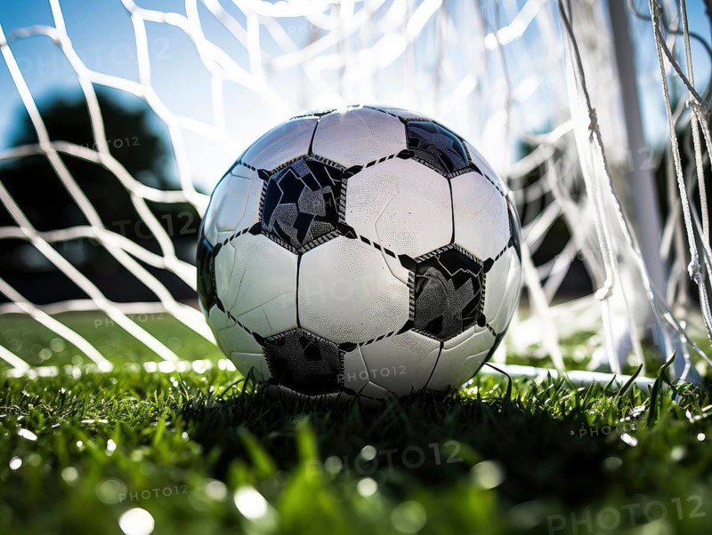 Football with grass and goal net