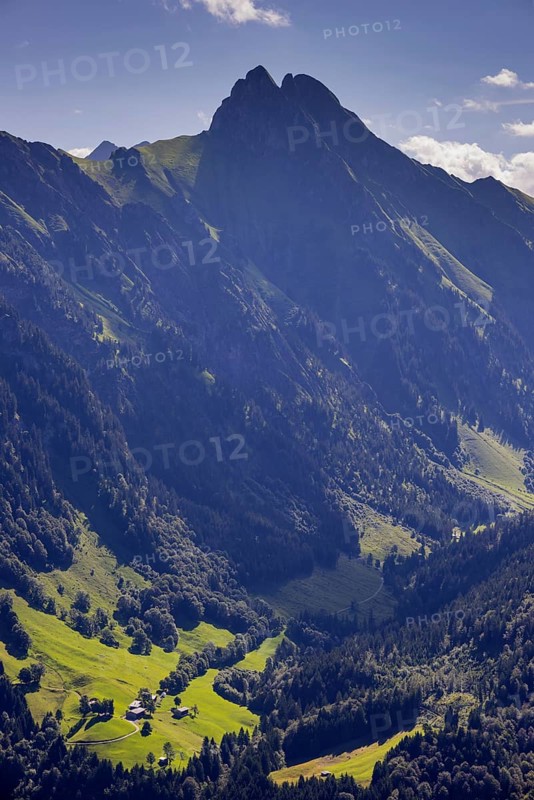 View from Himmelschrofen into the Dietersbach valley with Gerstruben