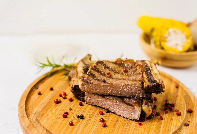 Cut steak wooden board