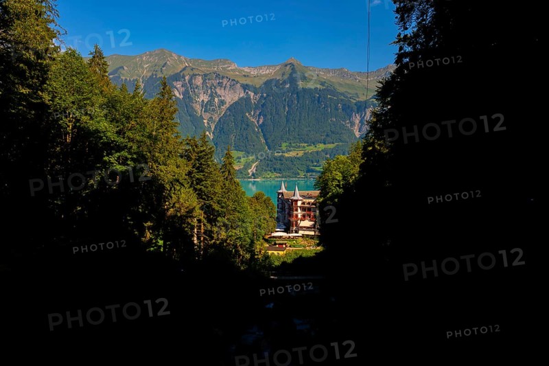 The Historical Grandhotel Giessbach on the Mountain Side with Lake Brienz in Bernese Oberland