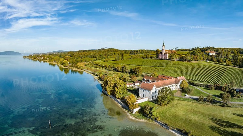 Aerial panorama of Maurach Castle on Lake Constance