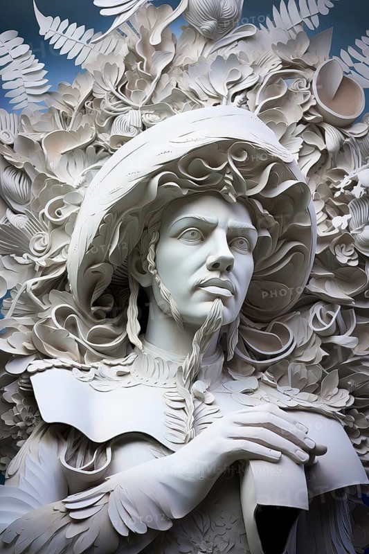 Statue of a Portuguese explorer in white paper style