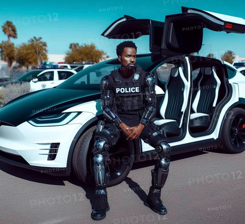 Deputy sheriff and brand new ev electric car Police patrol chase robbers scene