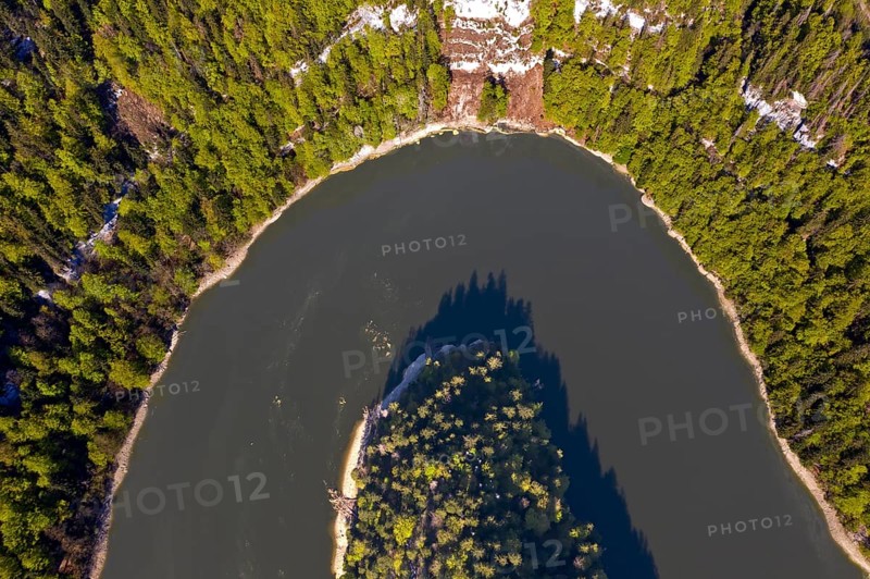 Horseshoe-shaped bend of the Doubs river from a bird's eye view