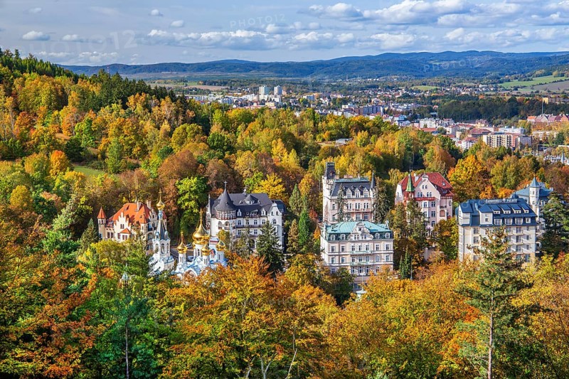 View of the town with the Russian Church in autumn