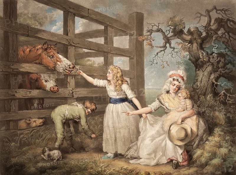 Merciful Children Feeding the Horses in the Stable
