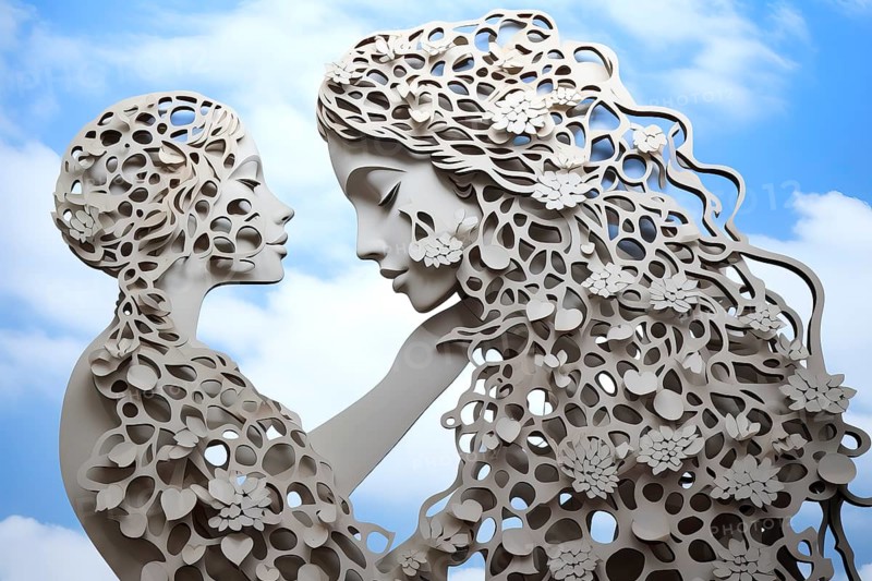 Surrealist white bionic metallic women creatures