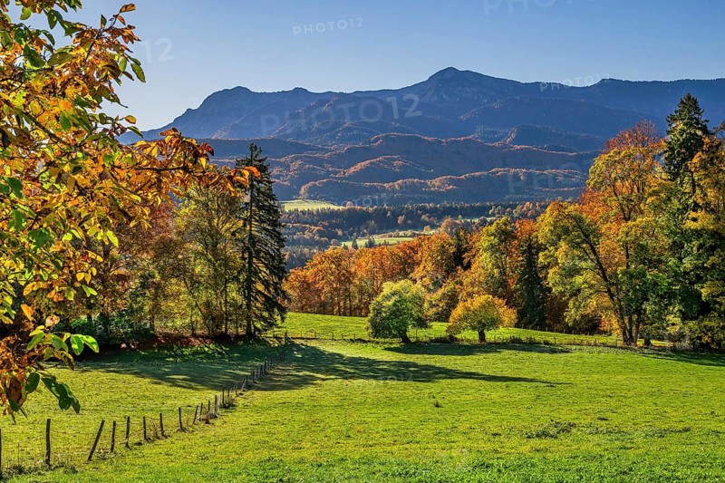 Autumn landscape near Hagen with Herzogstand 1731m and Heimgarten 1791m