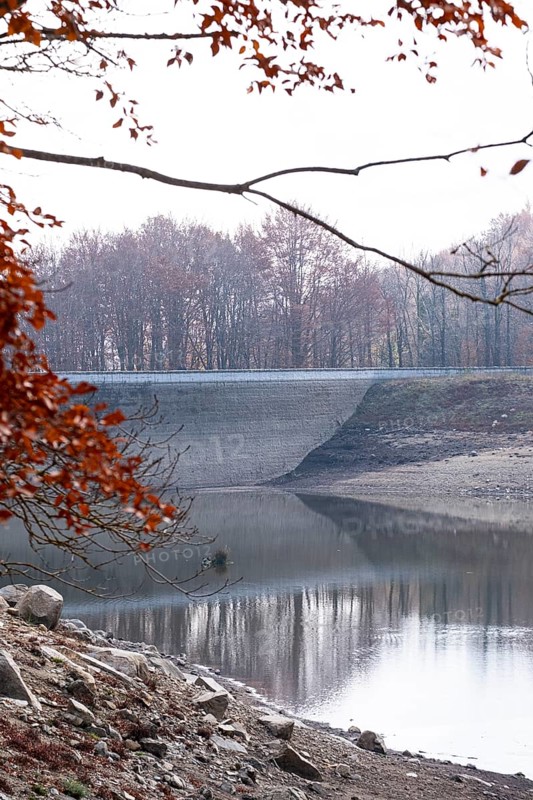 Desolate landscape of drought in the Santa Fe reservoir in the Montseny Biosphere Reserve in the province of Barcelona in Spain