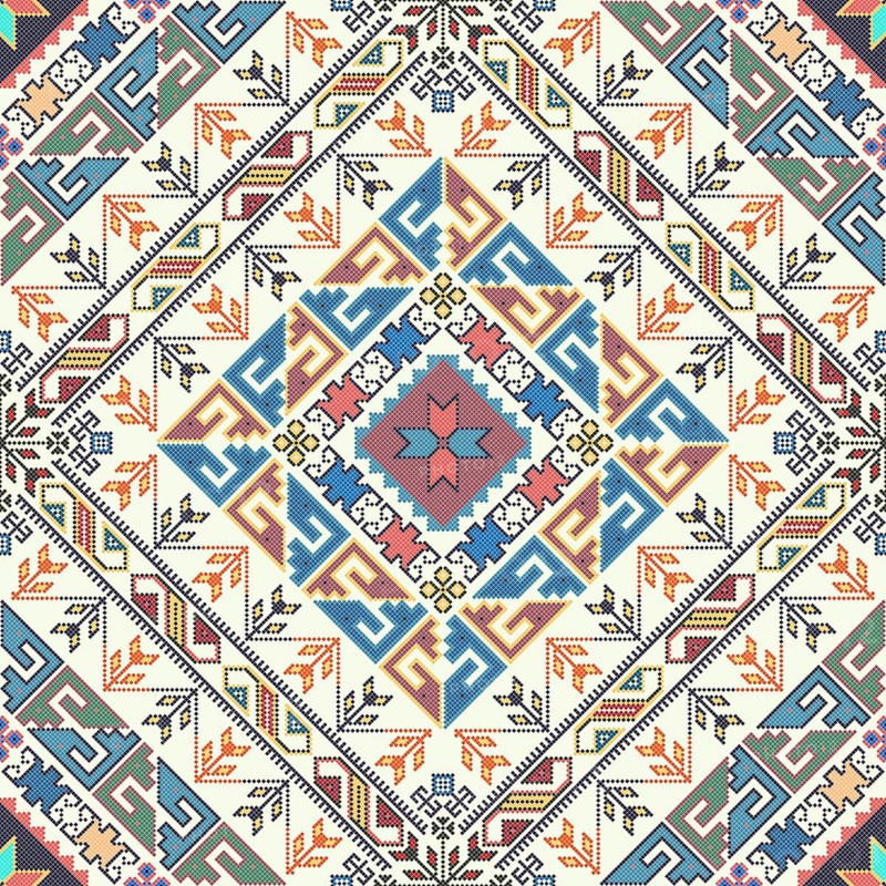 Traditional Georgian folk art embroidery vector pattern