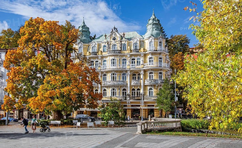 Historic Hotel Bohemia by the autumnal spa park