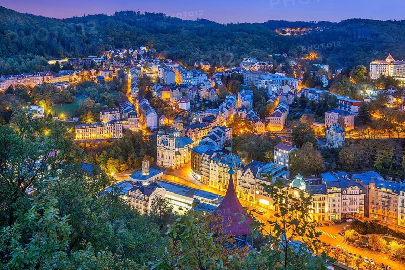 Panorama of the historic centre at dusk