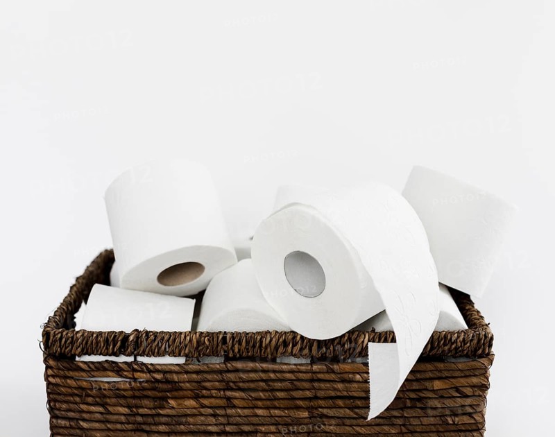 Backet with toilet paper rolls