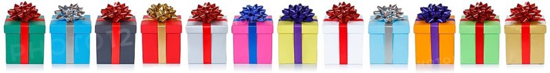 Many colourful Christmas gifts Christmas presents birthday banner gift isolated in front of a white background in Stuttgart
