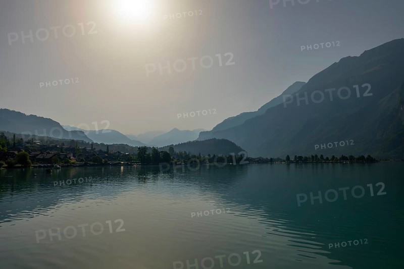 View over Lake Brienz with Mountain and Sunlight in Brienz