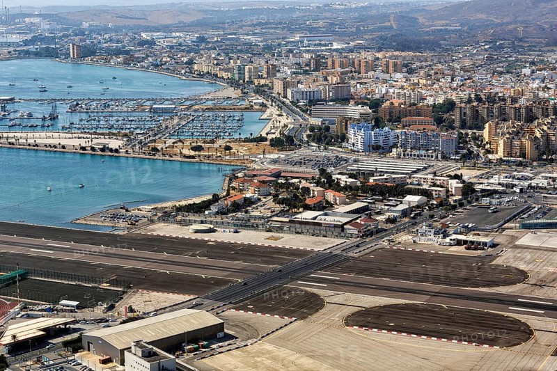 View from the Rock of Gibraltar to the airport and runway