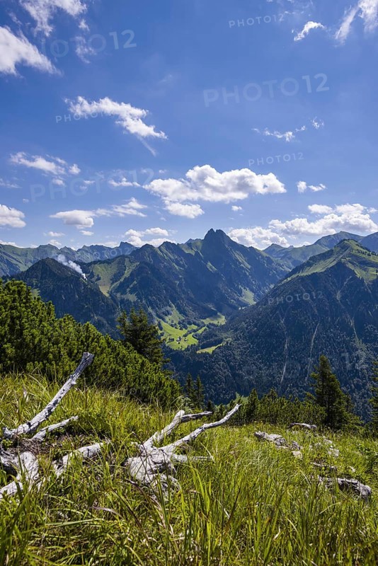 View from Himmelschrofen into the Dietersbach valley with Gerstruben