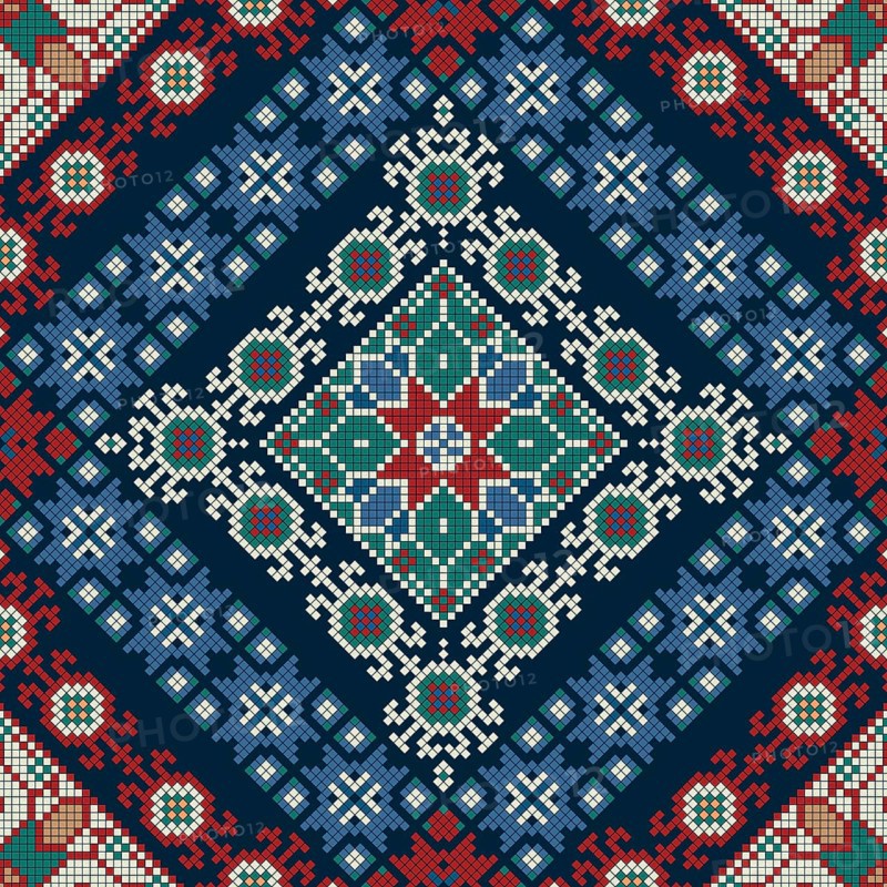 Traditional Georgian folk art embroidery vector pattern