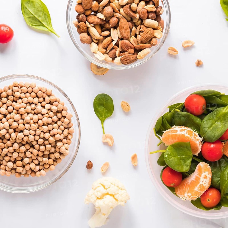 Bowls healthy ingredients white background