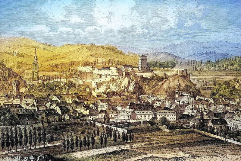 View of the pilgrimage town of Lourdes
