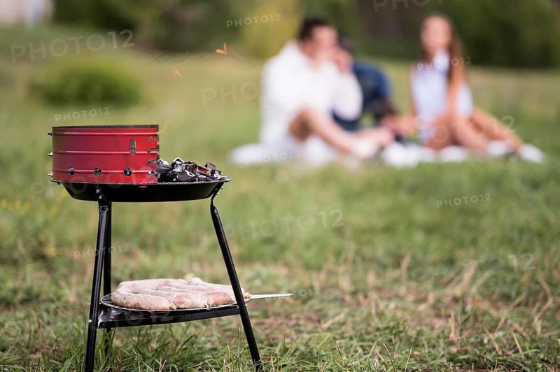 Barbecue with defocused friends grass