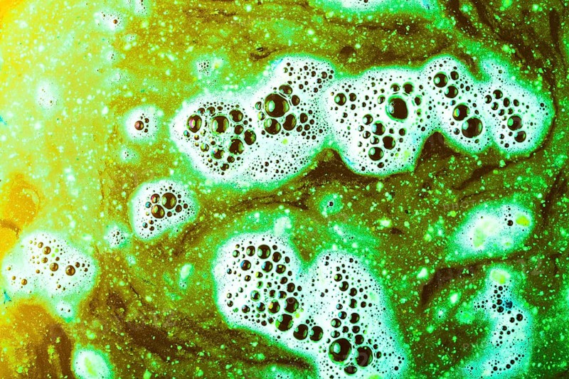 Abstract green bath bomb water with bubbles