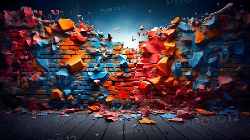 A wall in bright colours as a symbol of the disintegration of the European Union