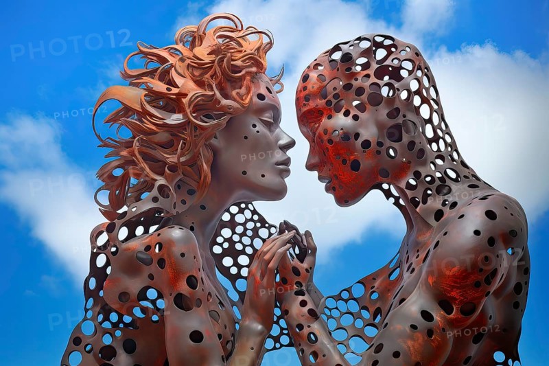 Surrealist red bionic metallic creatures