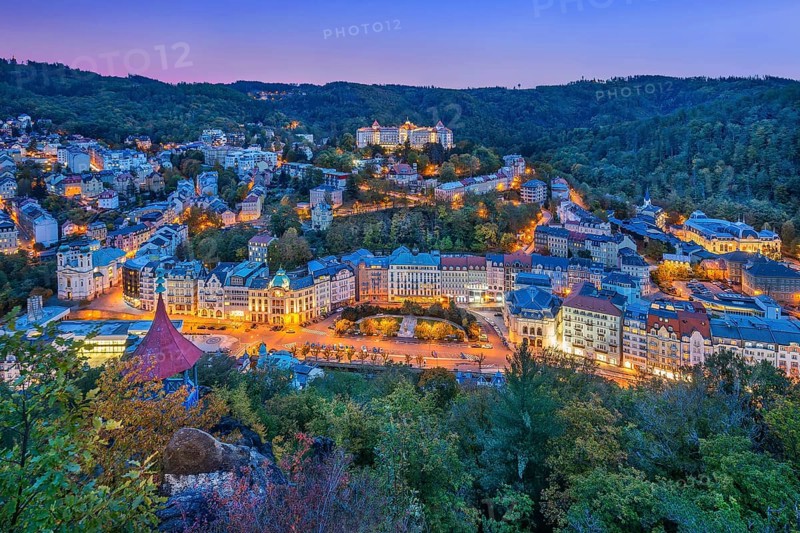 Panorama of the historic centre at dusk