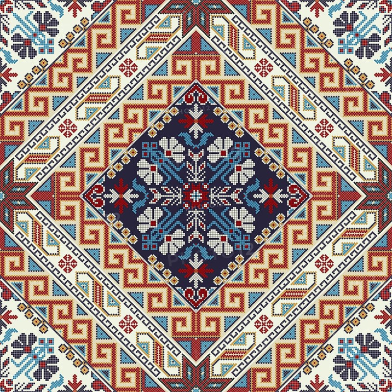 Traditional Georgian folk art embroidery vector pattern
