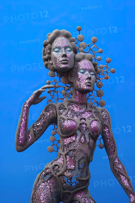 Surrealist red bionic metallic creatures