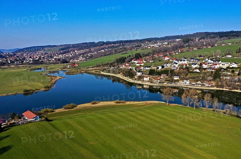 Lake Lac des Brenets in the valley of the border river Doubs
