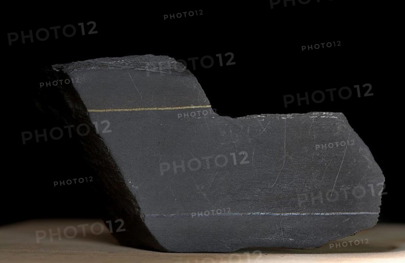 Polished copper slate handpiece with so-called ore ruler from the Mansfeld mining area