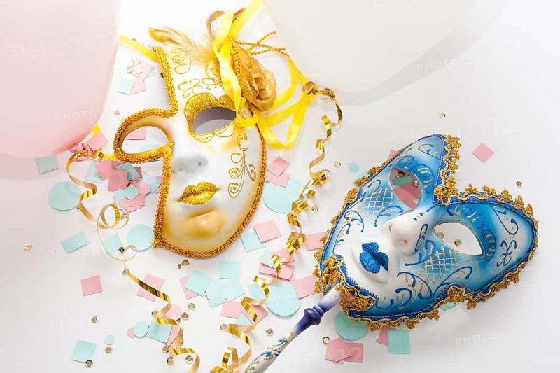 Abstract golden sun blue moon masks