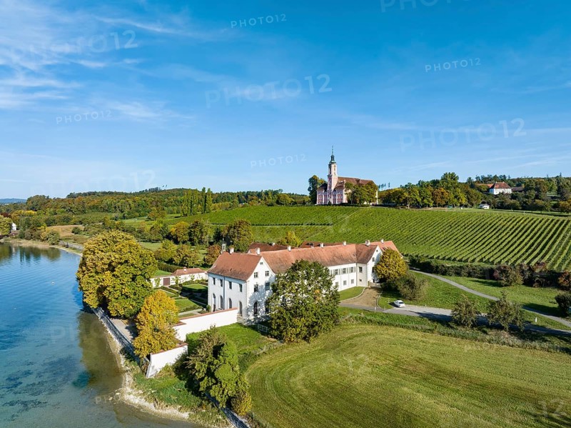 Aerial view of Maurach Castle on Lake Constance