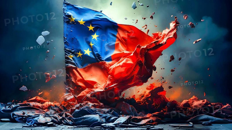 A flag in bright colours as a symbol of the disintegration of the European Union