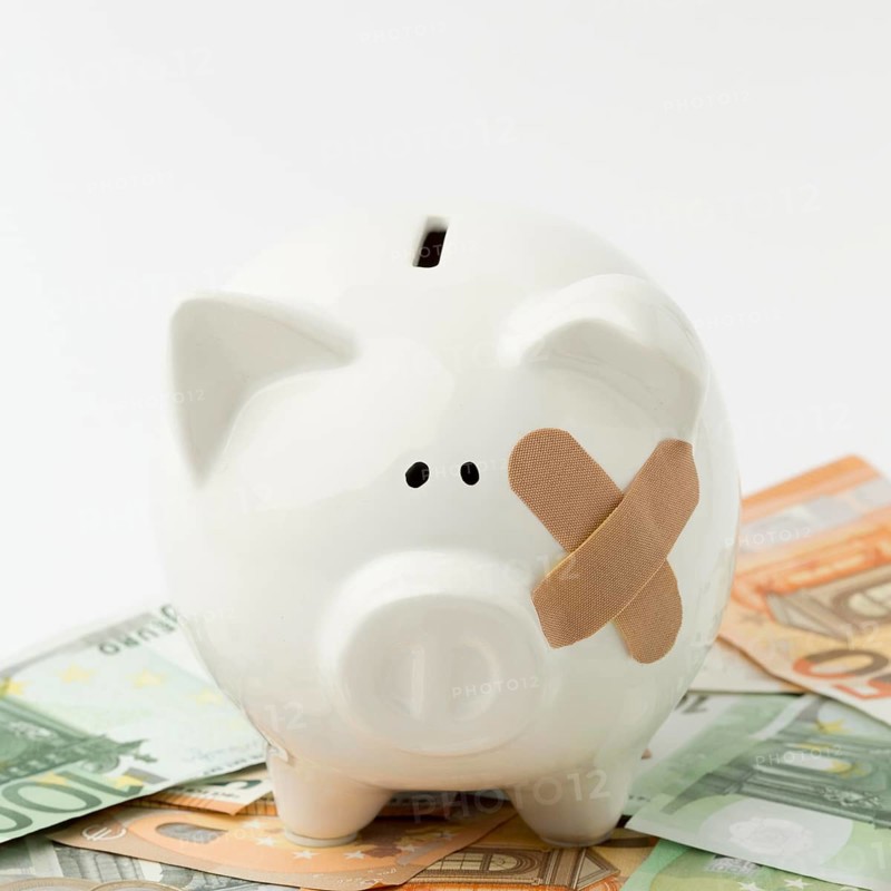 Broken piggy bank close up
